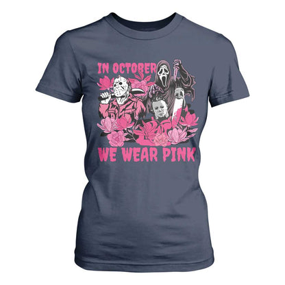 Breast Cancer Support Murderers T Shirt For Women In October We Wear Pink Vintage Flower