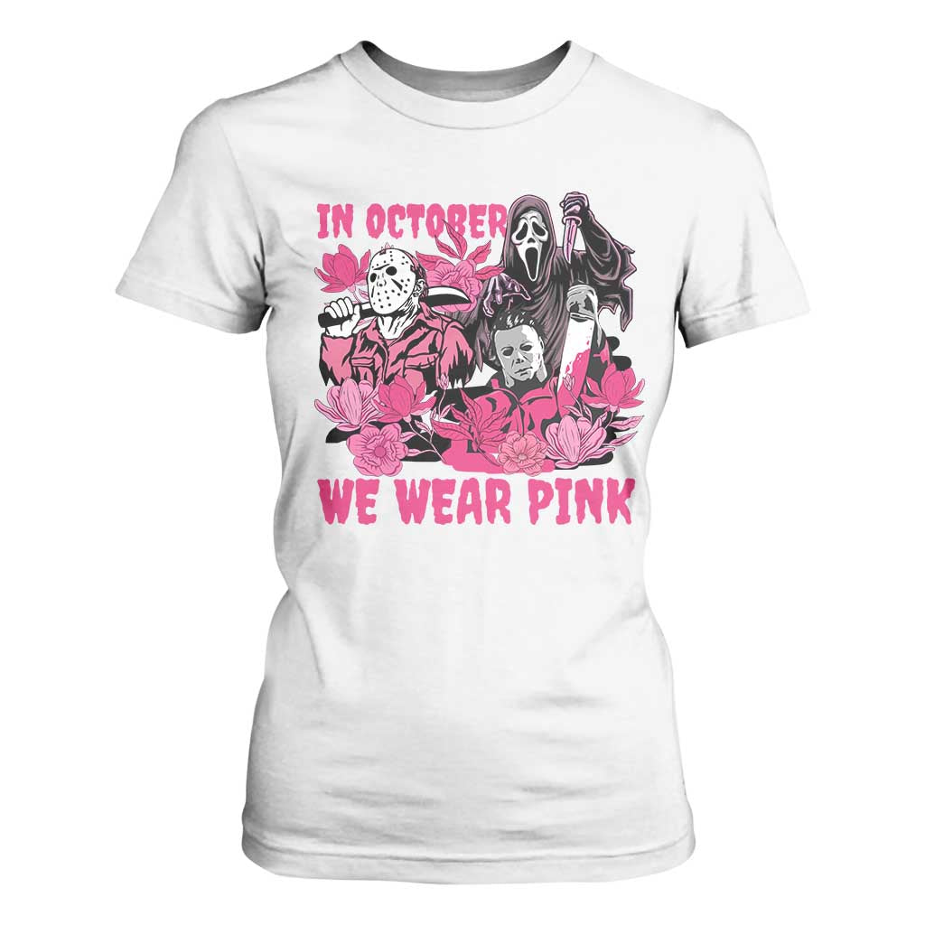 Breast Cancer Support Murderers T Shirt For Women In October We Wear Pink Vintage Flower