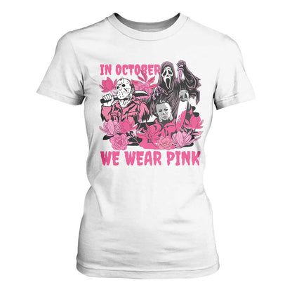 Breast Cancer Support Murderers T Shirt For Women In October We Wear Pink Vintage Flower