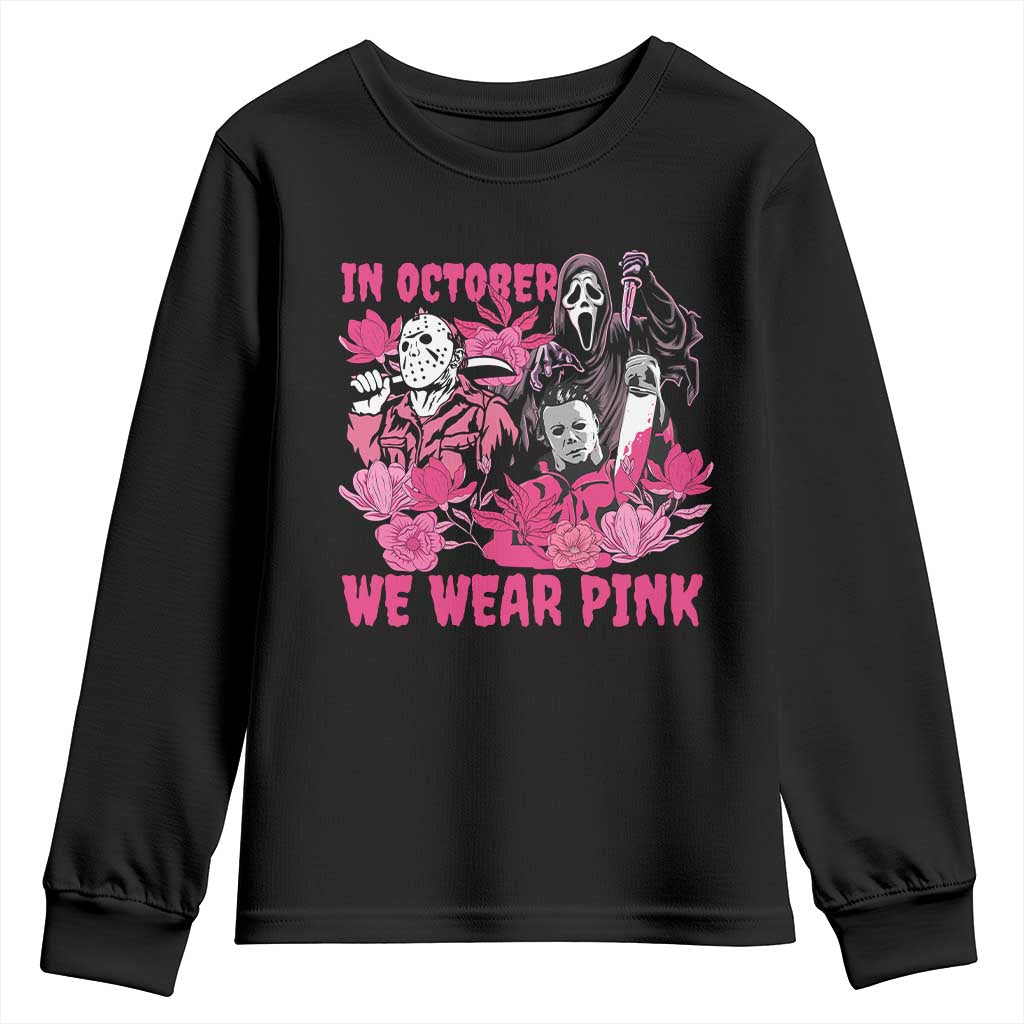 Breast Cancer Support Murderers Youth Sweatshirt In October We Wear Pink Vintage Flower