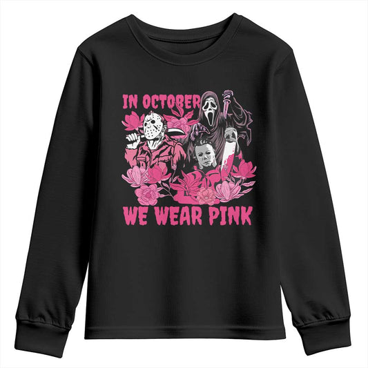Breast Cancer Support Murderers Youth Sweatshirt In October We Wear Pink Vintage Flower