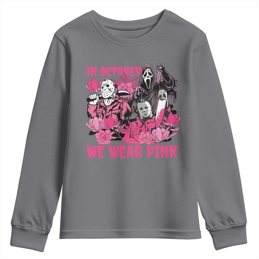 Breast Cancer Support Murderers Youth Sweatshirt In October We Wear Pink Vintage Flower
