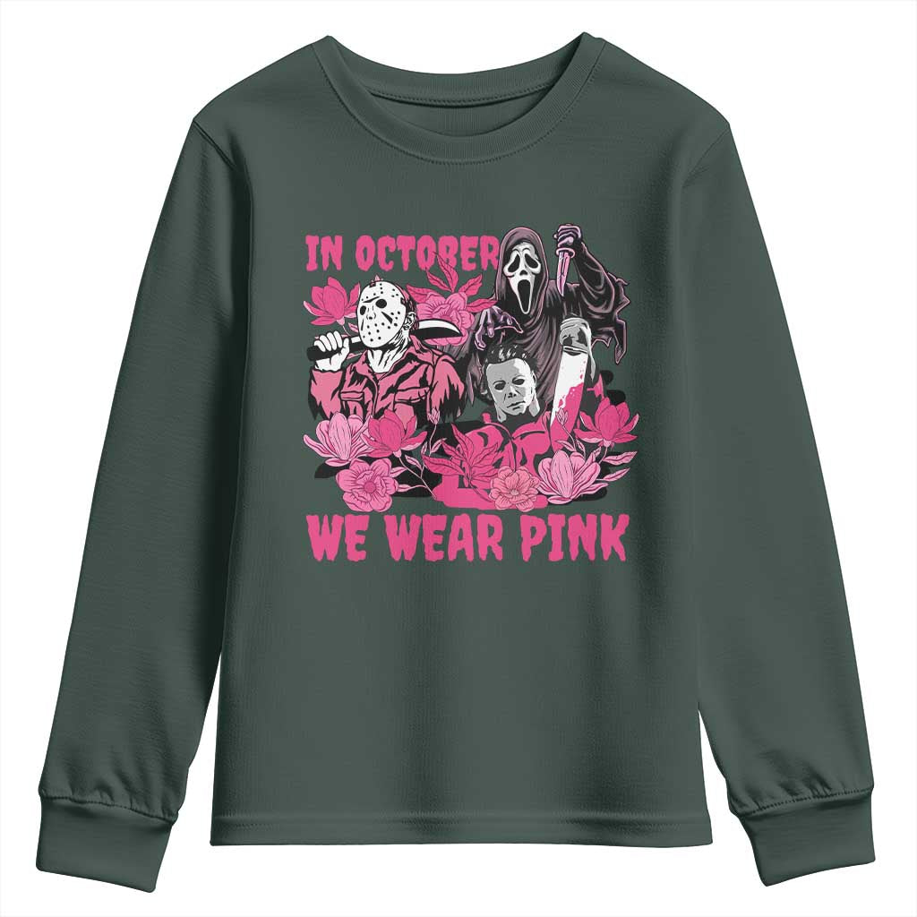 Breast Cancer Support Murderers Youth Sweatshirt In October We Wear Pink Vintage Flower