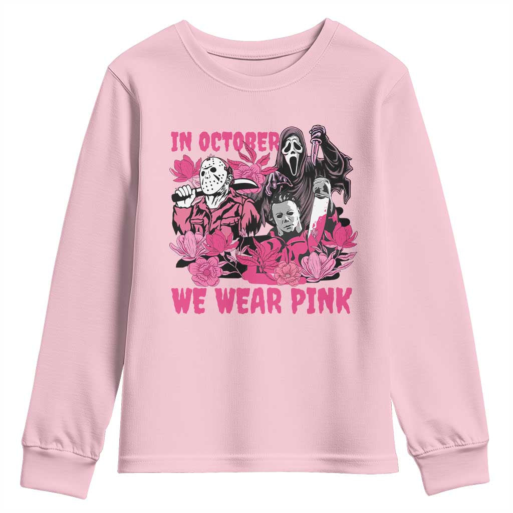 Breast Cancer Support Murderers Youth Sweatshirt In October We Wear Pink Vintage Flower