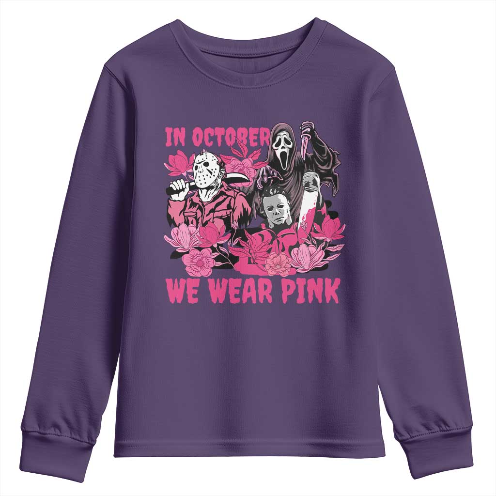 Breast Cancer Support Murderers Youth Sweatshirt In October We Wear Pink Vintage Flower