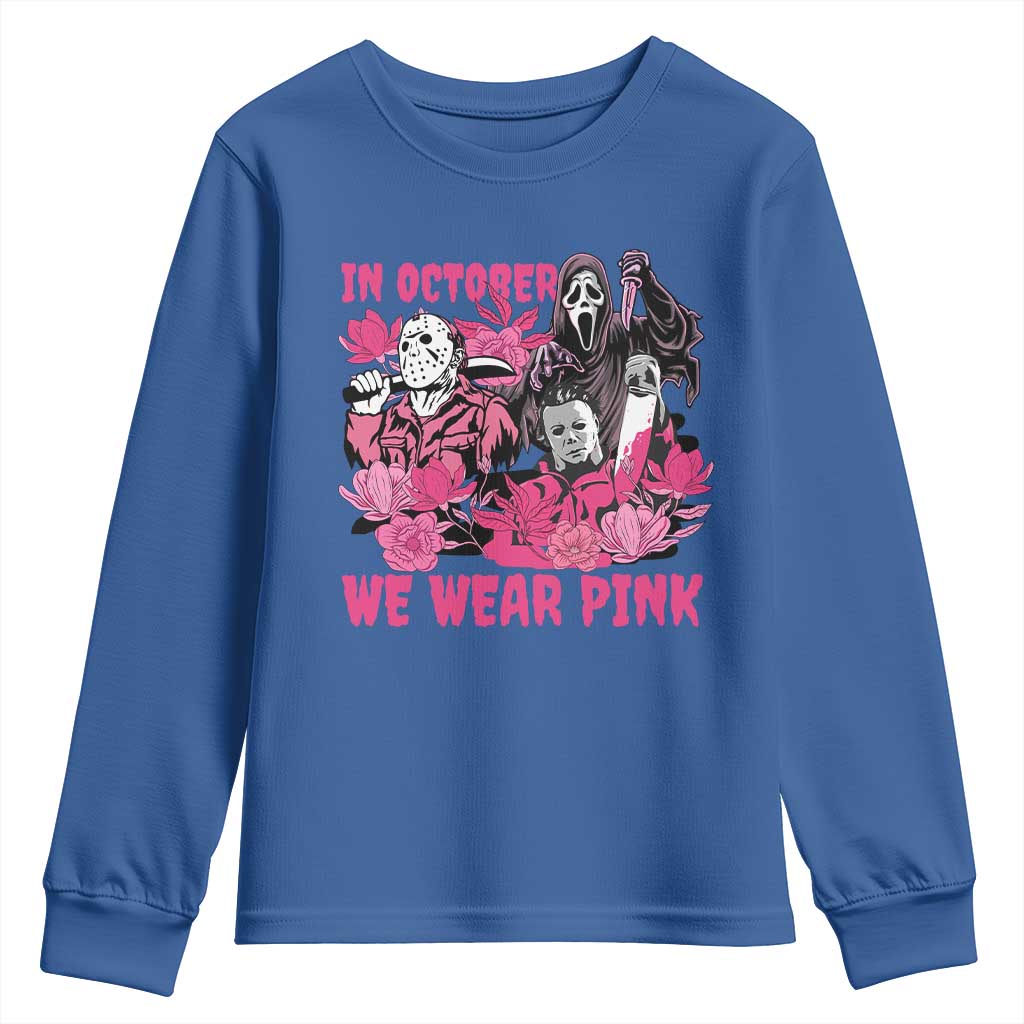 Breast Cancer Support Murderers Youth Sweatshirt In October We Wear Pink Vintage Flower