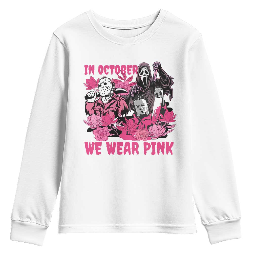Breast Cancer Support Murderers Youth Sweatshirt In October We Wear Pink Vintage Flower