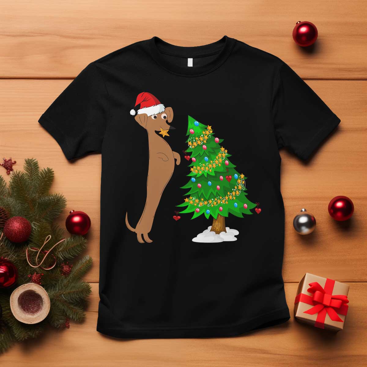 funny-christmas-wiener-dog-t-shirt-decorations-xmas-tree