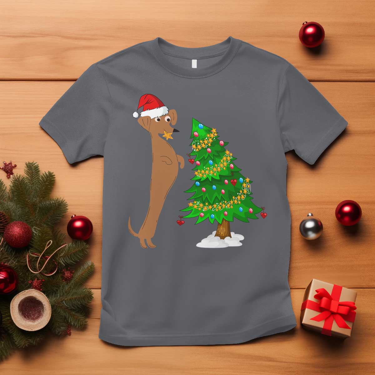 funny-christmas-wiener-dog-t-shirt-decorations-xmas-tree