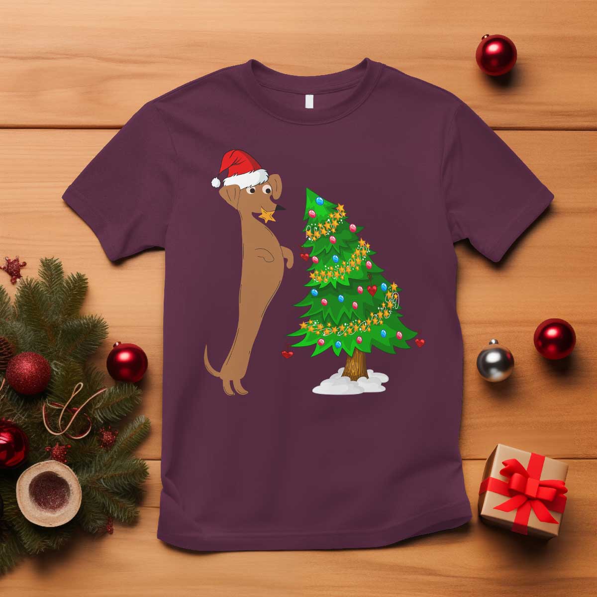 funny-christmas-wiener-dog-t-shirt-decorations-xmas-tree