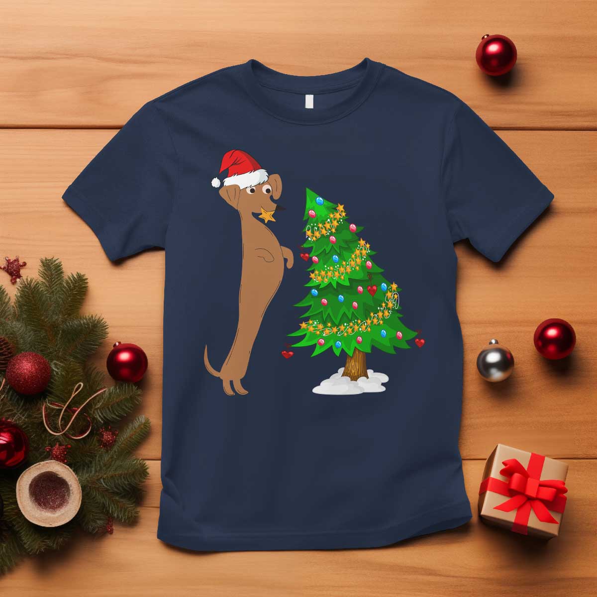 funny-christmas-wiener-dog-t-shirt-decorations-xmas-tree