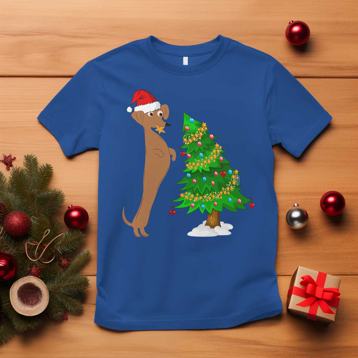 funny-christmas-wiener-dog-t-shirt-decorations-xmas-tree
