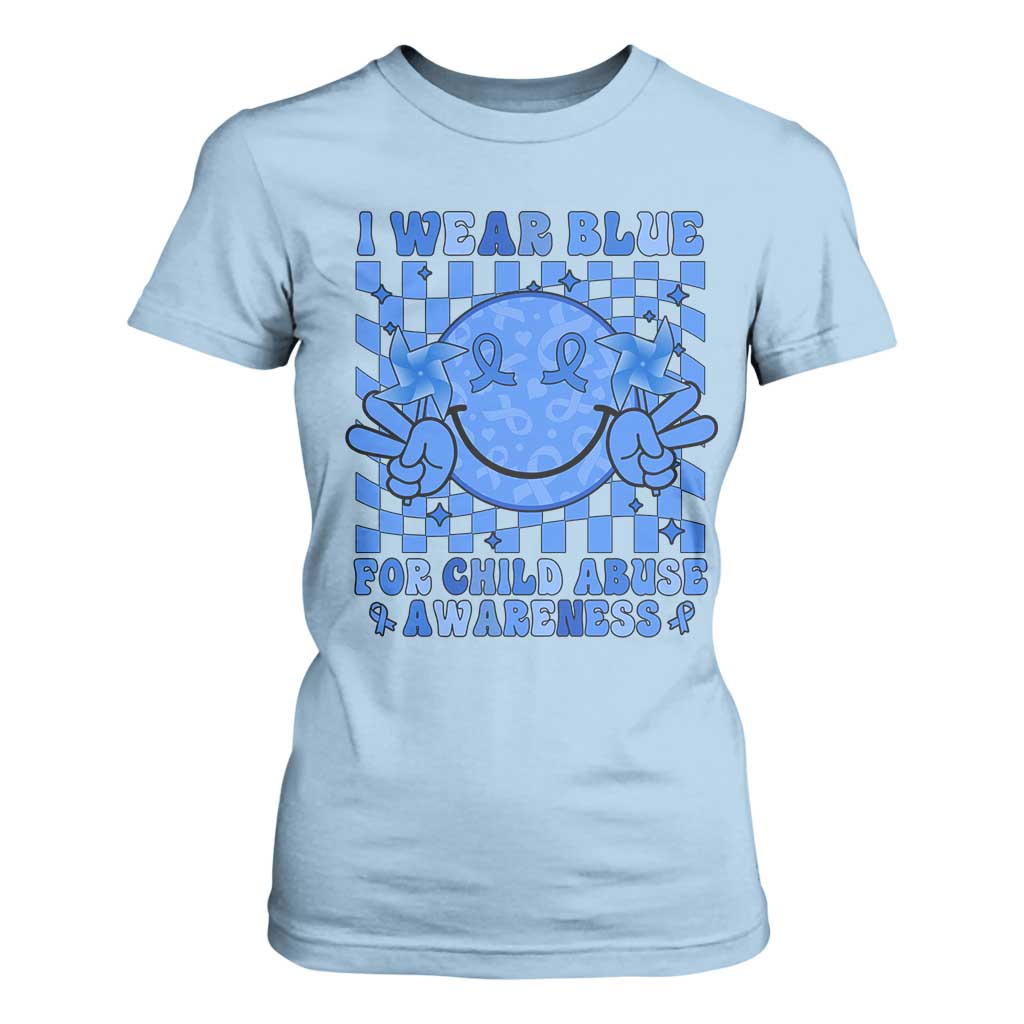 I Wear Blue For Child Abuse Support Month T Shirt For Women