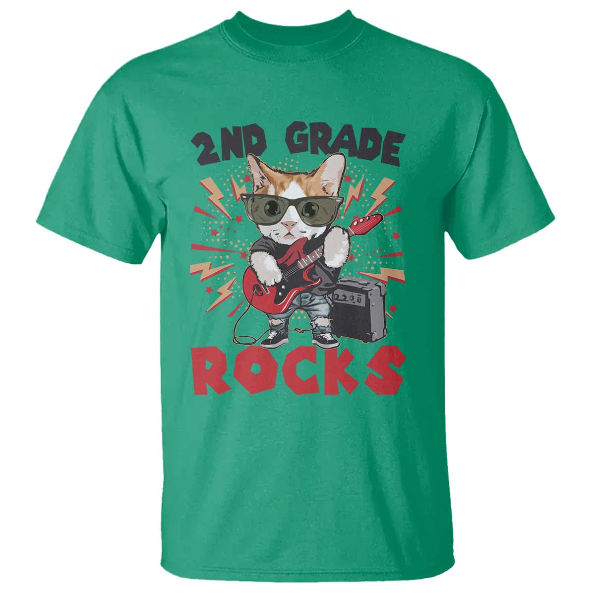 funny-2nd-grade-rocks-t-shirt-cat-heavy-metal-guitarist-thunder-star