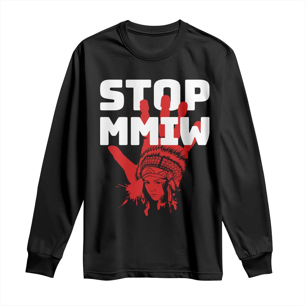 Indigenous Women Justice Gift Long Sleeve Shirt Stop MMIW Red Handprint Graphic