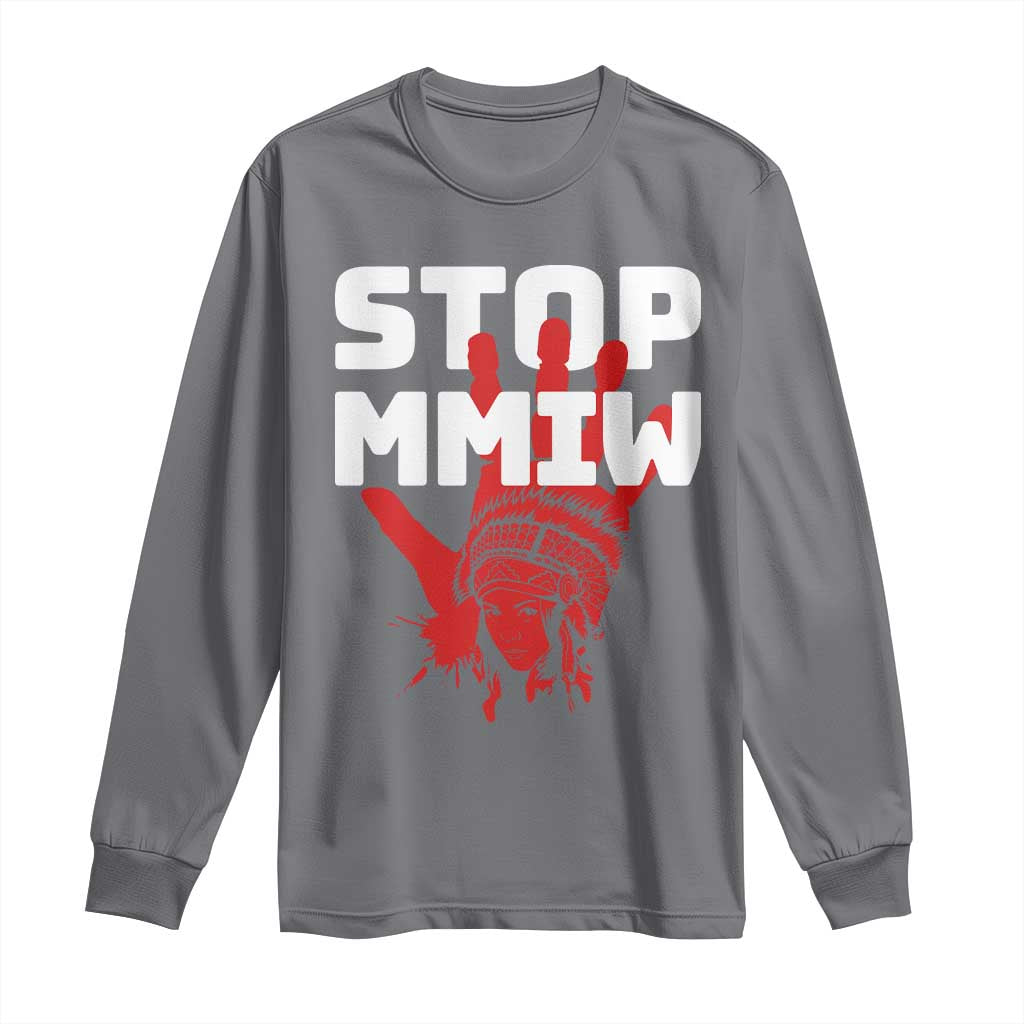 Indigenous Women Justice Gift Long Sleeve Shirt Stop MMIW Red Handprint Graphic