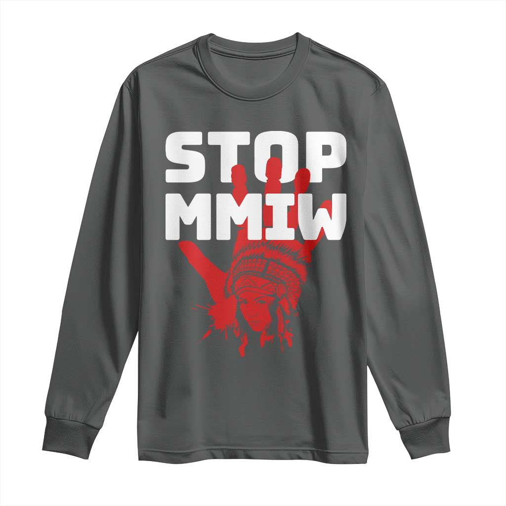 Indigenous Women Justice Gift Long Sleeve Shirt Stop MMIW Red Handprint Graphic