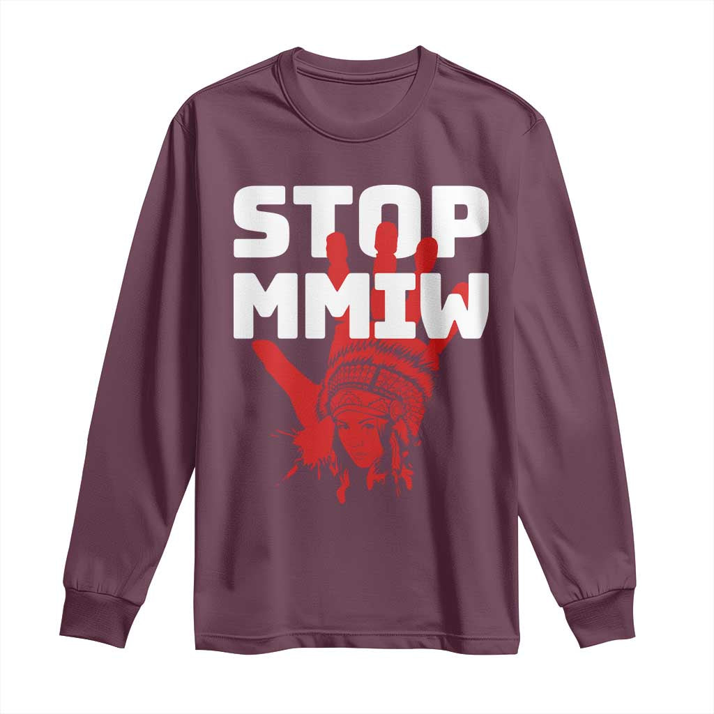 Indigenous Women Justice Gift Long Sleeve Shirt Stop MMIW Red Handprint Graphic