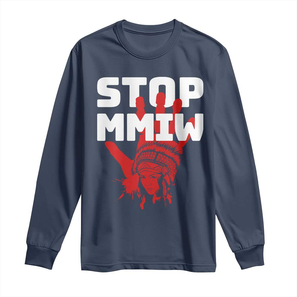 Indigenous Women Justice Gift Long Sleeve Shirt Stop MMIW Red Handprint Graphic
