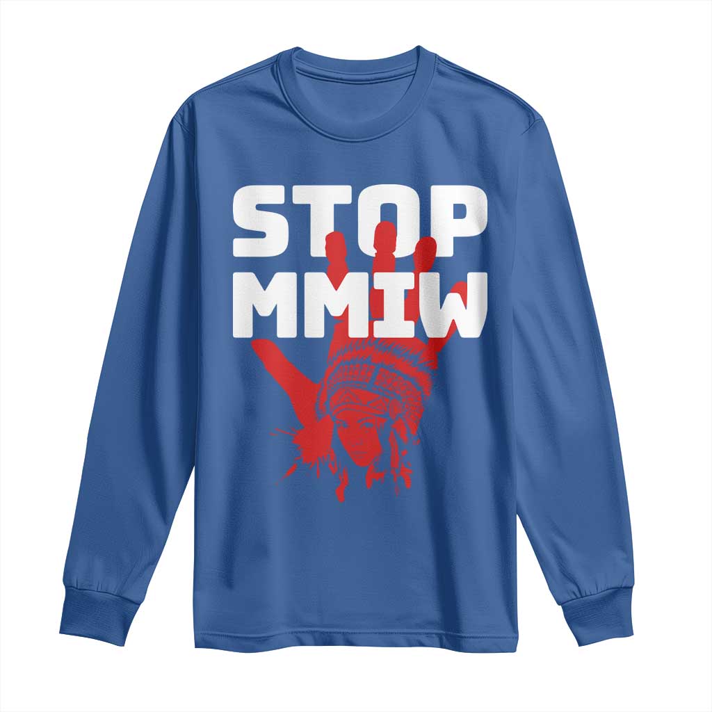 Indigenous Women Justice Gift Long Sleeve Shirt Stop MMIW Red Handprint Graphic