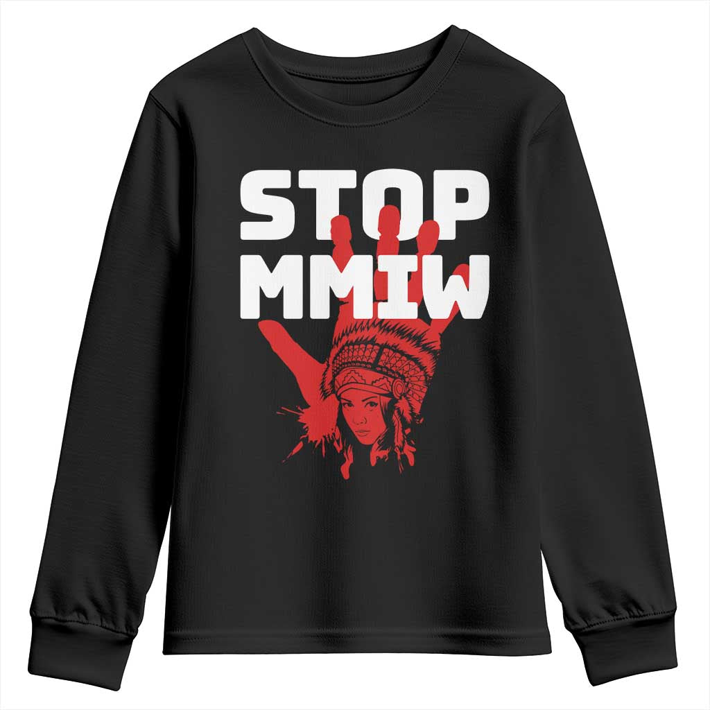 Indigenous Women Justice Gift Youth Sweatshirt Stop MMIW Red Handprint Graphic