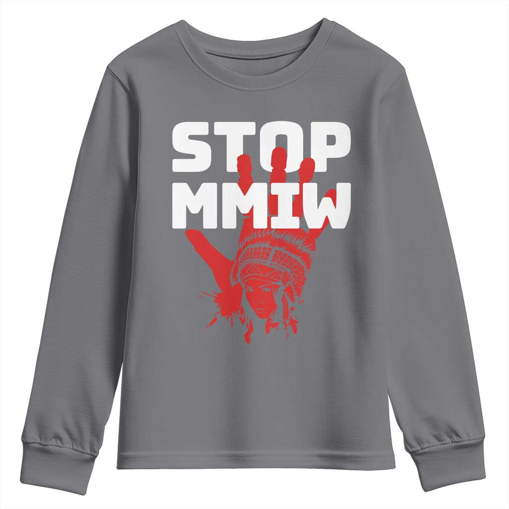 Indigenous Women Justice Gift Youth Sweatshirt Stop MMIW Red Handprint Graphic
