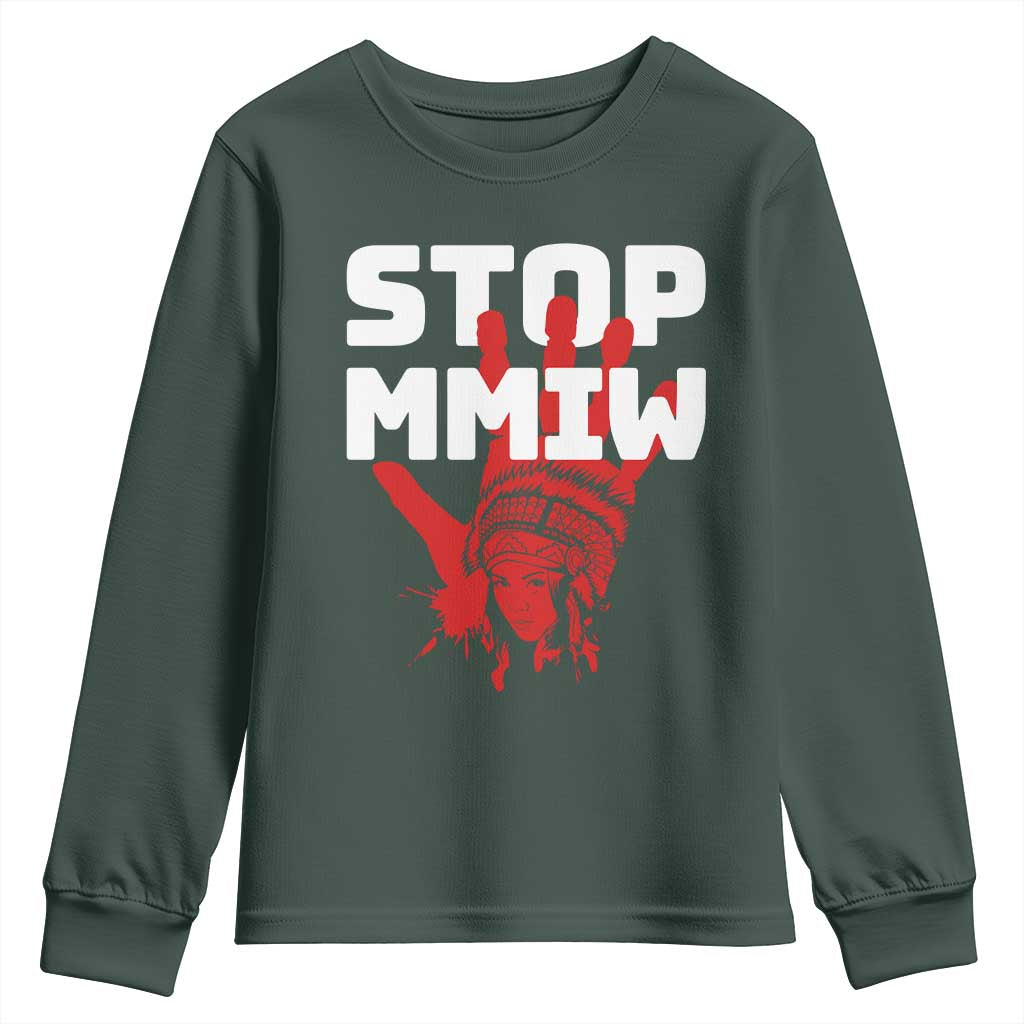 Indigenous Women Justice Gift Youth Sweatshirt Stop MMIW Red Handprint Graphic