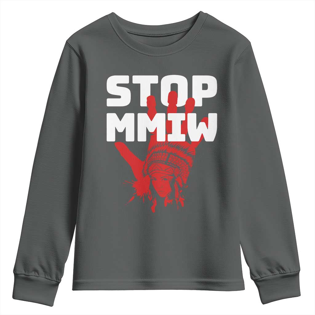 Indigenous Women Justice Gift Youth Sweatshirt Stop MMIW Red Handprint Graphic