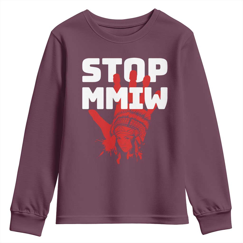 Indigenous Women Justice Gift Youth Sweatshirt Stop MMIW Red Handprint Graphic
