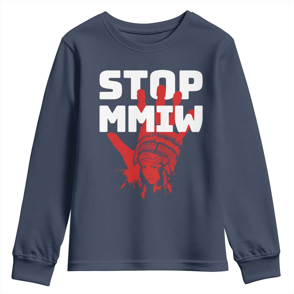 Indigenous Women Justice Gift Youth Sweatshirt Stop MMIW Red Handprint Graphic