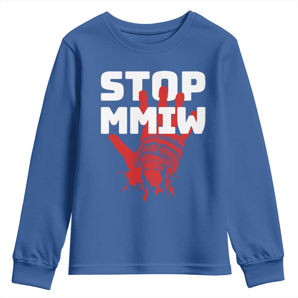 Indigenous Women Justice Gift Youth Sweatshirt Stop MMIW Red Handprint Graphic