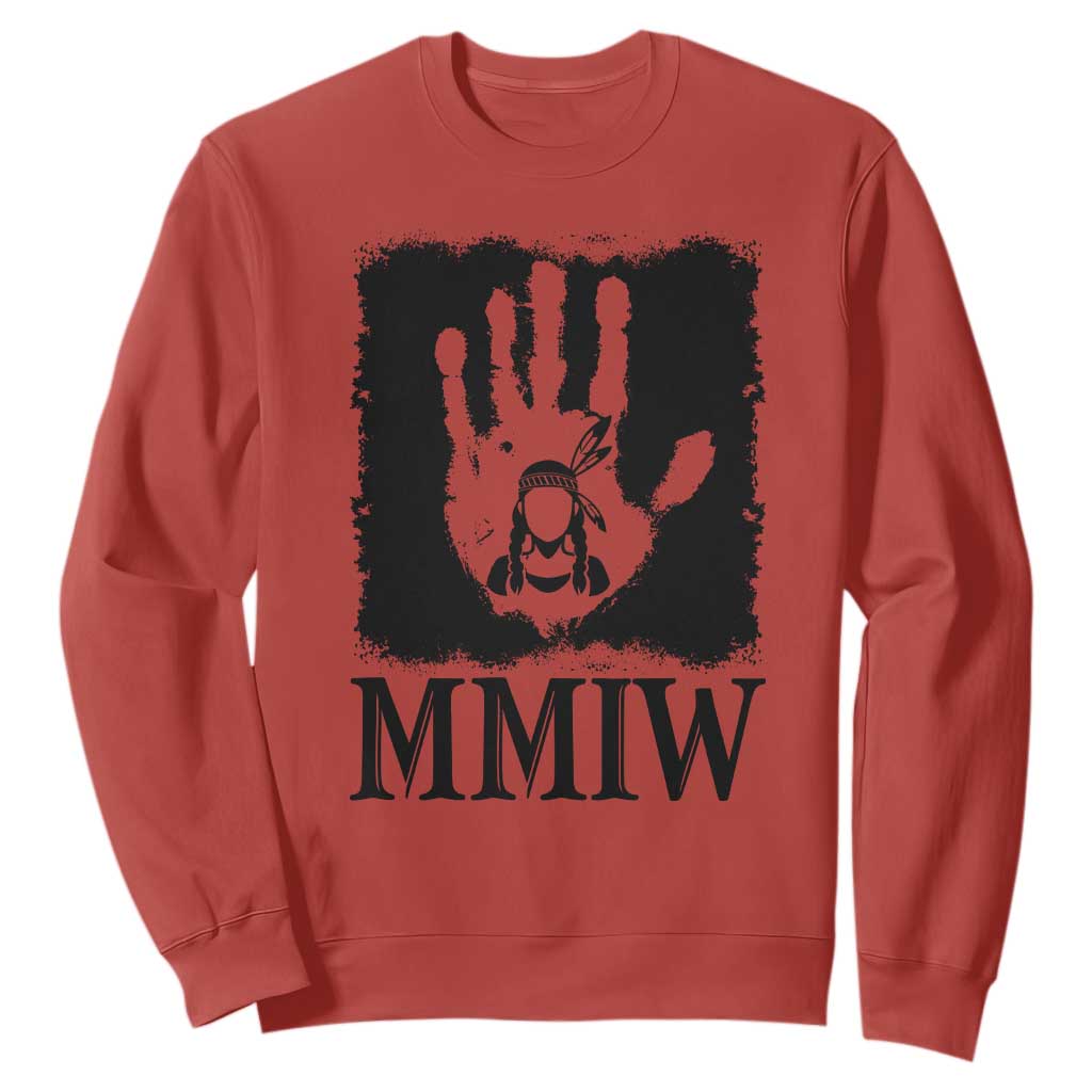 Stop MMIW Sweatshirt Voices For Stolen Sisters Red Handprint Graphic