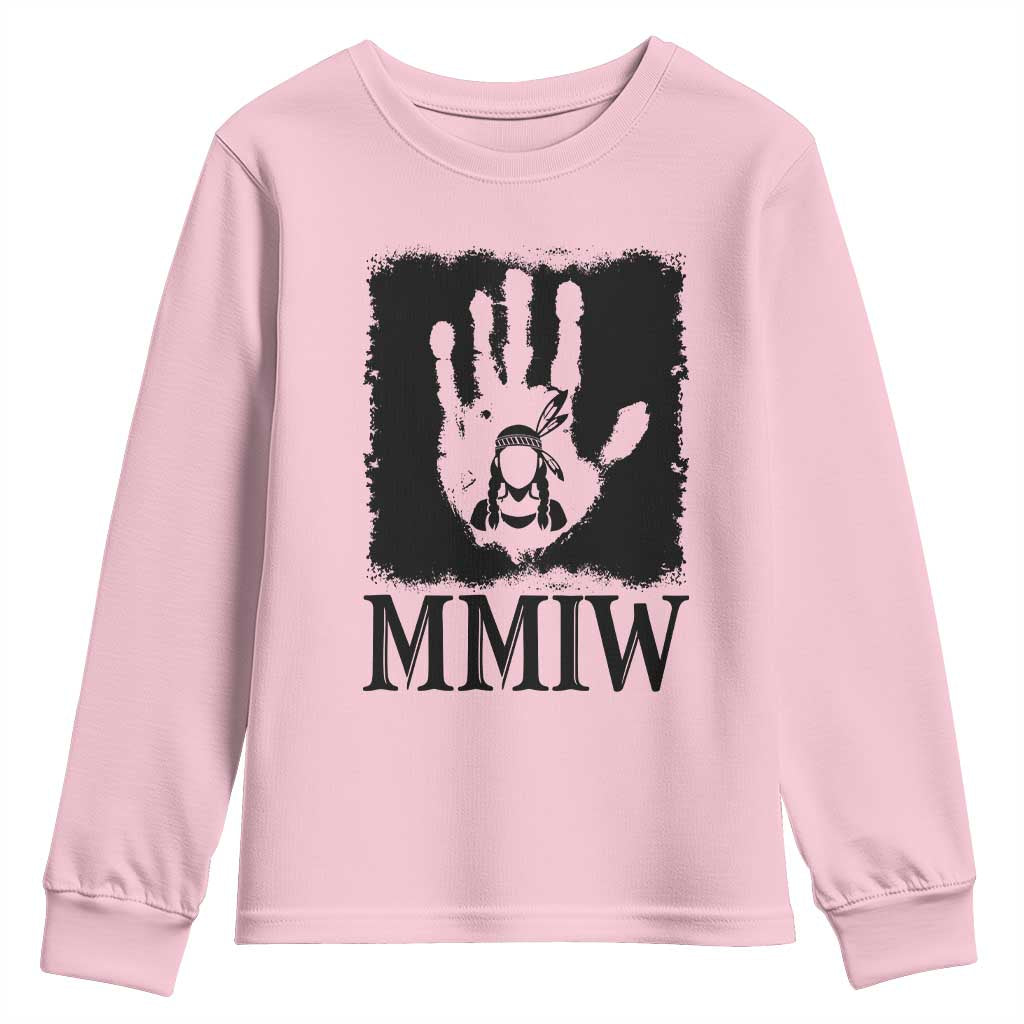 Stop MMIW Youth Sweatshirt Voices For Stolen Sisters Red Handprint Graphic