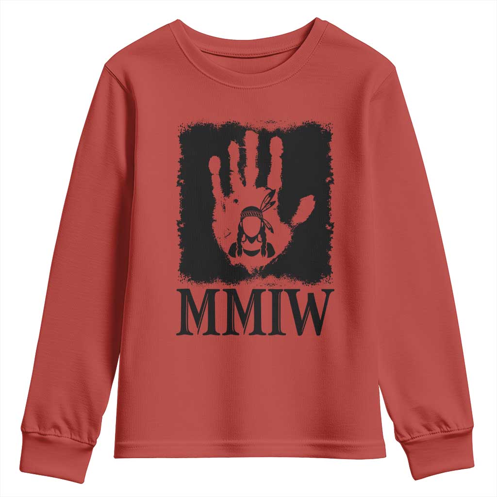Stop MMIW Youth Sweatshirt Voices For Stolen Sisters Red Handprint Graphic