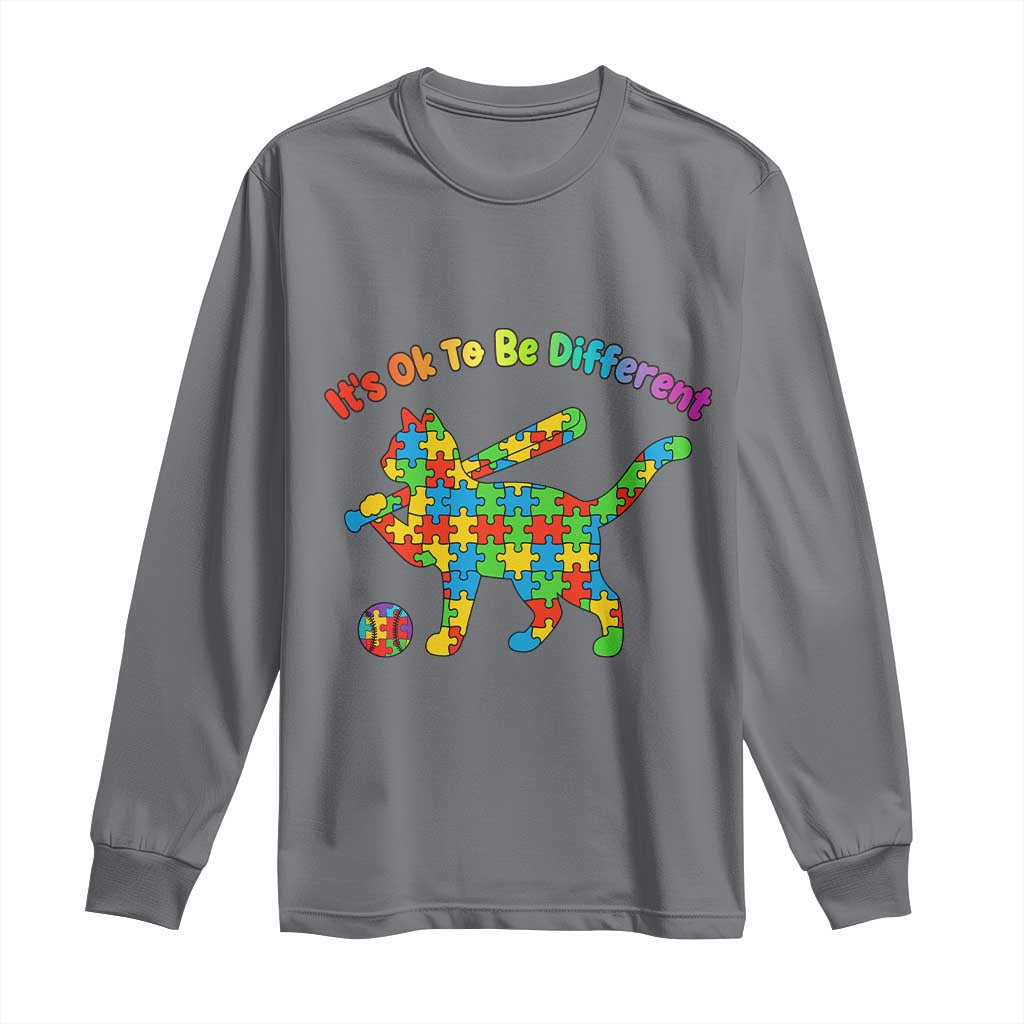 Autism Acceptance Baseball Cat Long Sleeve Shirt It Is Ok To Be Different