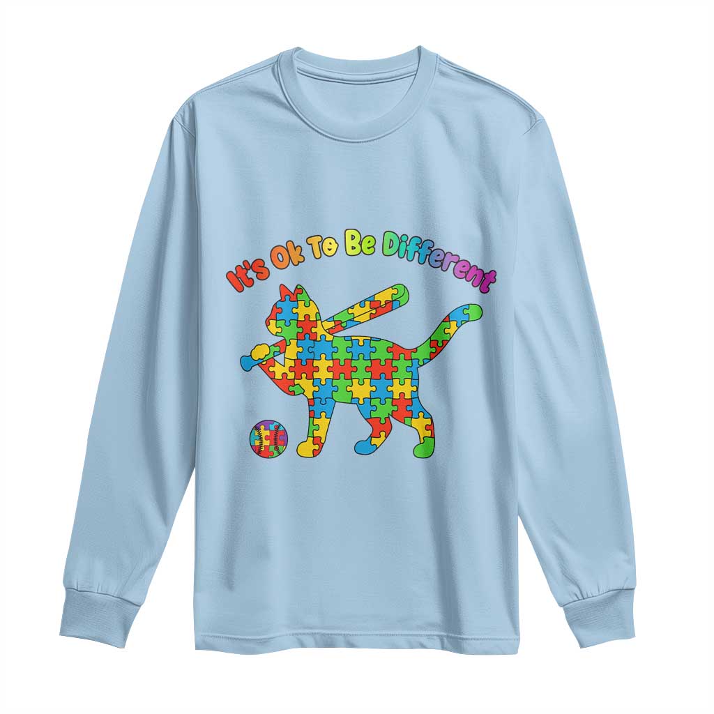 Autism Acceptance Baseball Cat Long Sleeve Shirt It Is Ok To Be Different