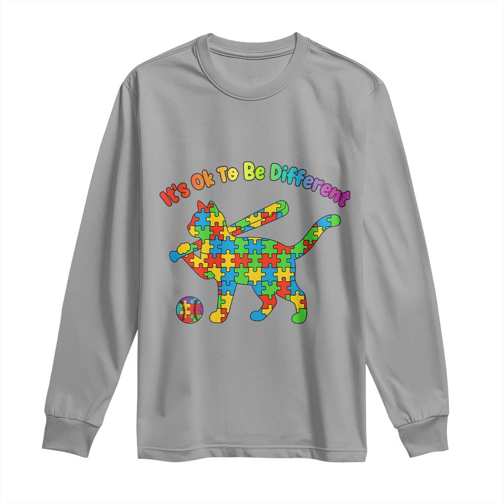 Autism Acceptance Baseball Cat Long Sleeve Shirt It Is Ok To Be Different