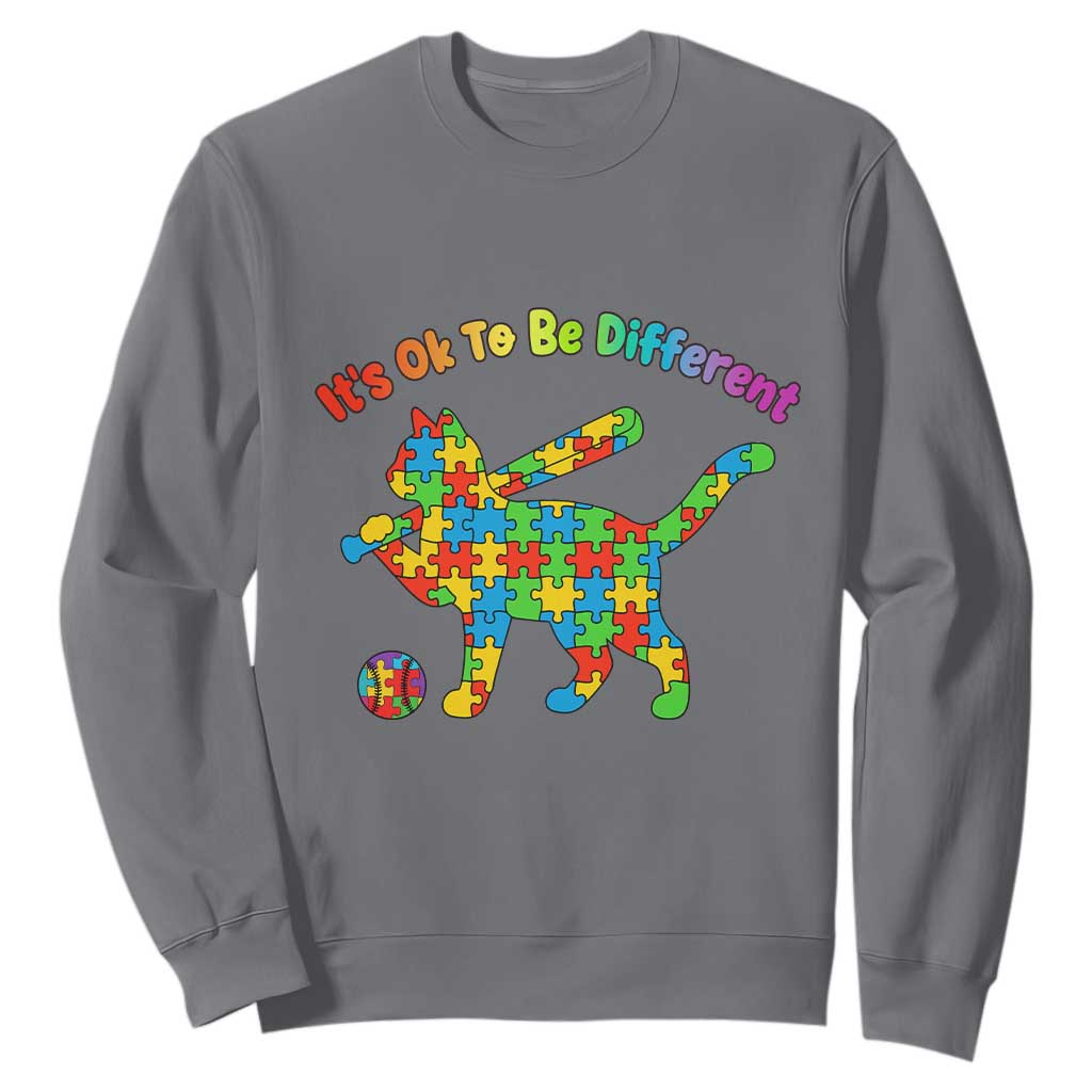 Autism Acceptance Baseball Cat Sweatshirt It Is Ok To Be Different