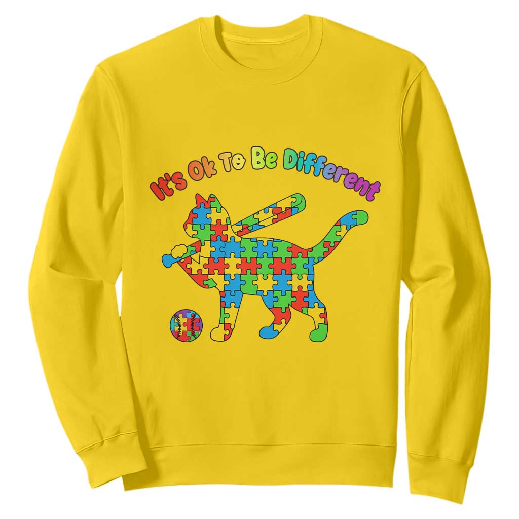 Autism Acceptance Baseball Cat Sweatshirt It Is Ok To Be Different