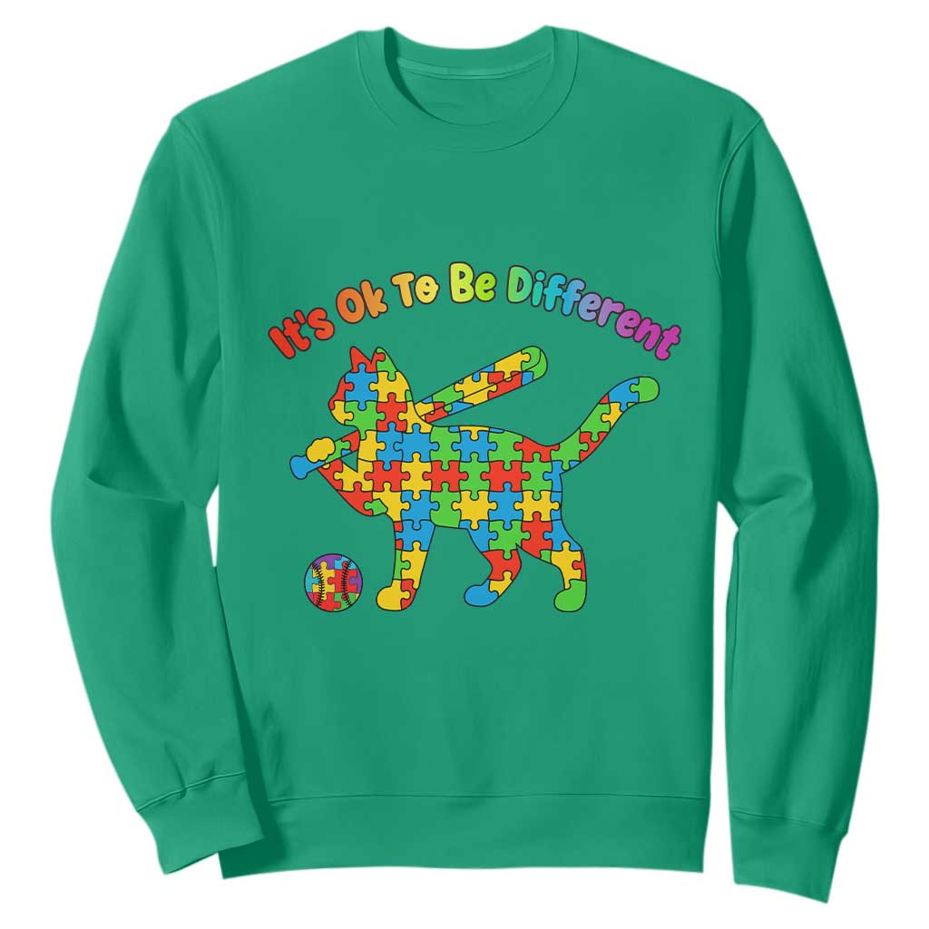 Autism Acceptance Baseball Cat Sweatshirt It Is Ok To Be Different