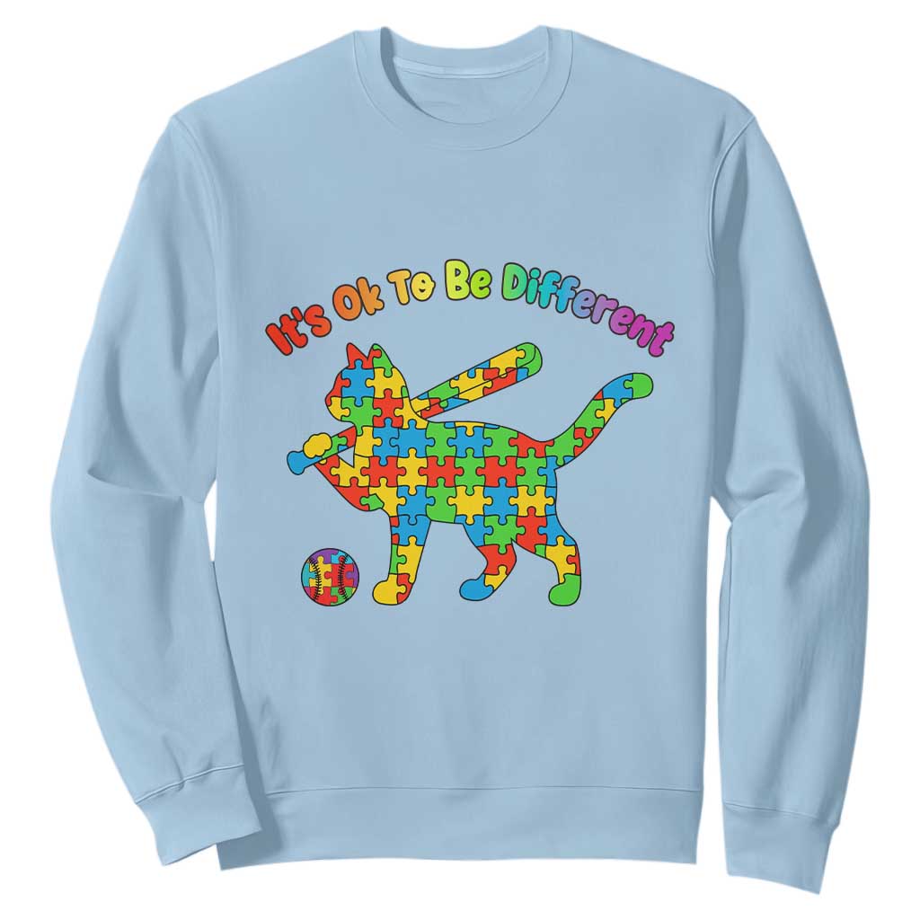 Autism Acceptance Baseball Cat Sweatshirt It Is Ok To Be Different