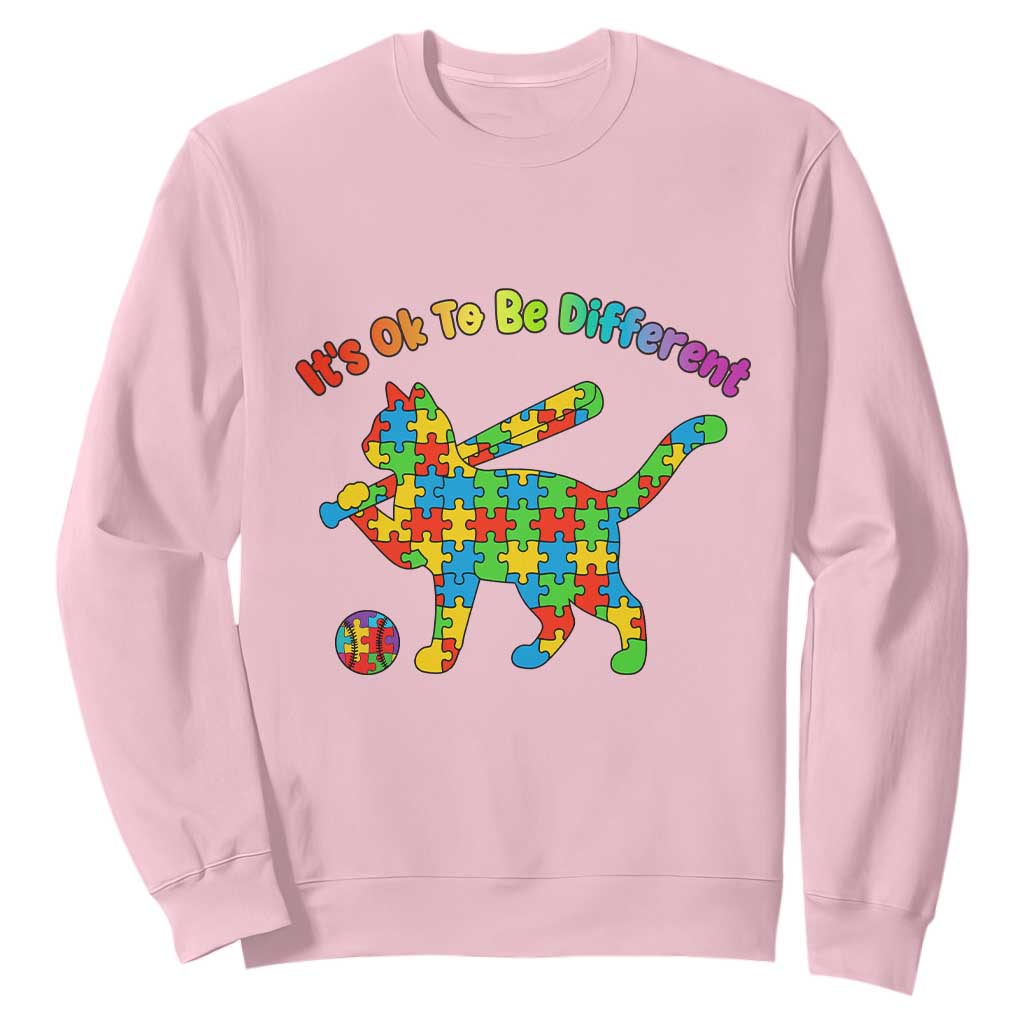 Autism Acceptance Baseball Cat Sweatshirt It Is Ok To Be Different