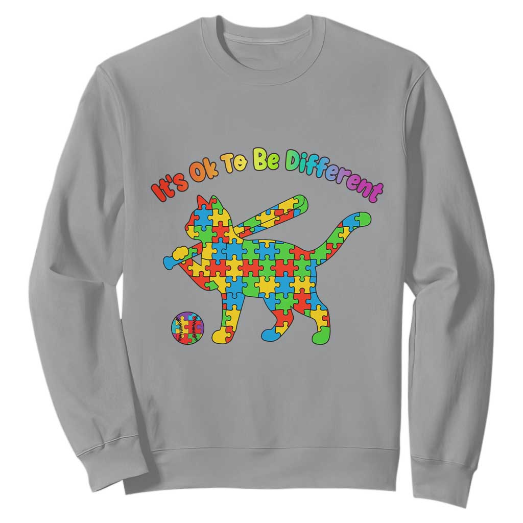 Autism Acceptance Baseball Cat Sweatshirt It Is Ok To Be Different