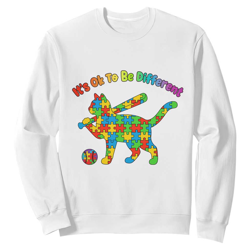 Autism Acceptance Baseball Cat Sweatshirt It Is Ok To Be Different