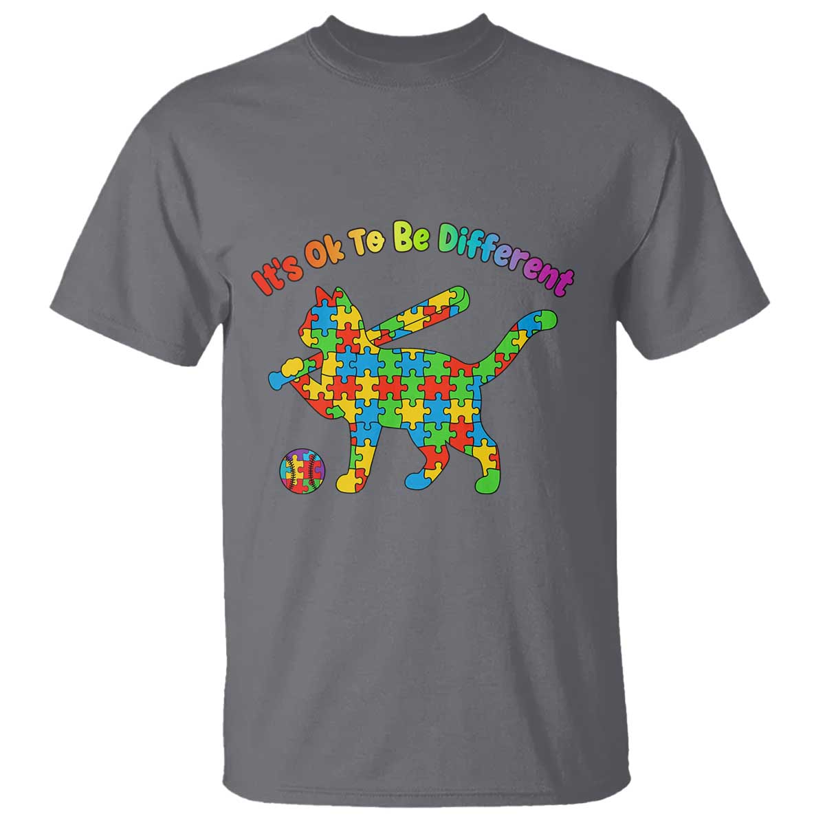 Autism Acceptance Baseball Cat T Shirt It Is Ok To Be Different