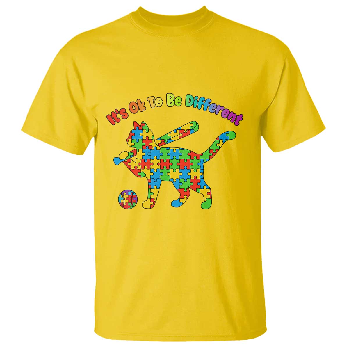 Autism Acceptance Baseball Cat T Shirt It Is Ok To Be Different