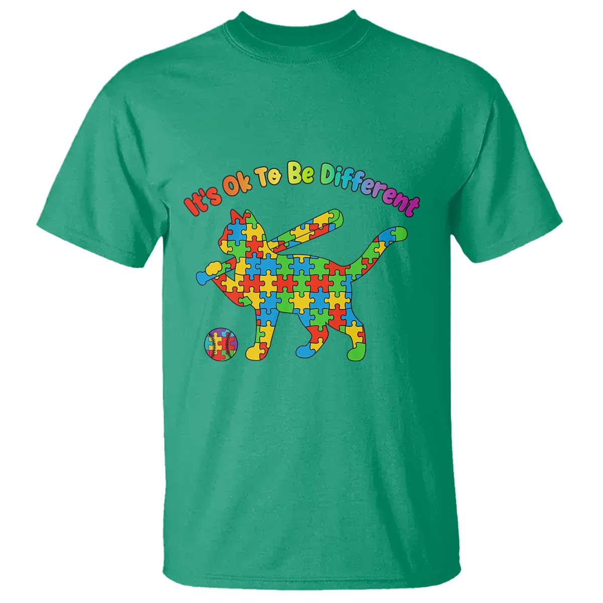 Autism Acceptance Baseball Cat T Shirt It Is Ok To Be Different