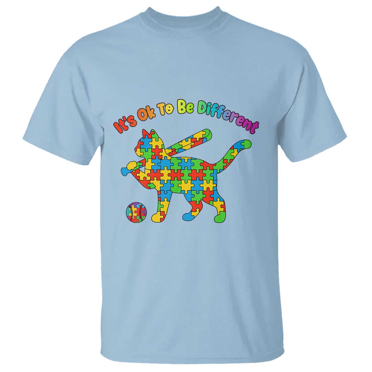 Autism Acceptance Baseball Cat T Shirt It Is Ok To Be Different