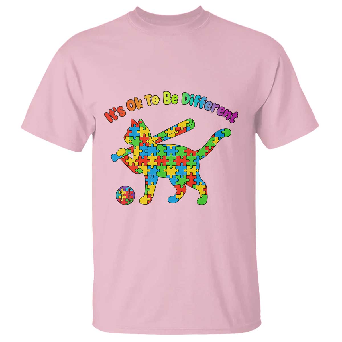 Autism Acceptance Baseball Cat T Shirt It Is Ok To Be Different