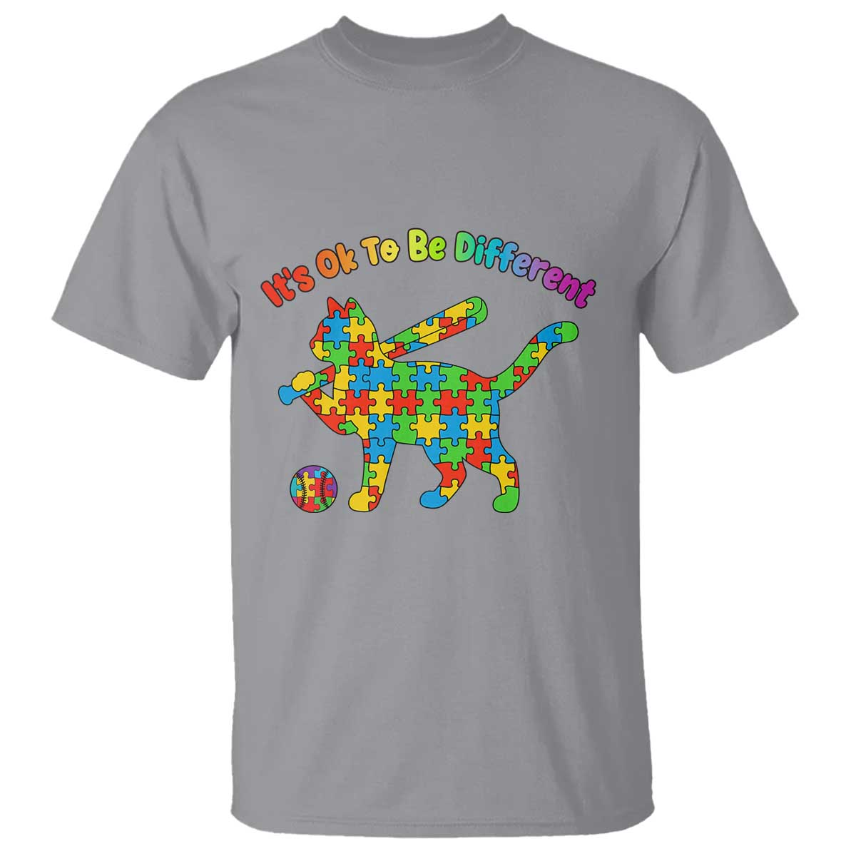 Autism Acceptance Baseball Cat T Shirt It Is Ok To Be Different